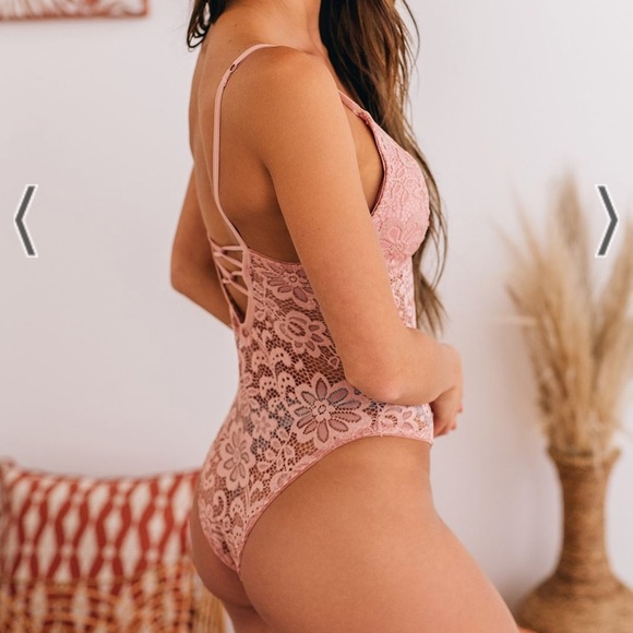 Blush Mauve Sheer Lace Bodysuit - Picture 4 of 4